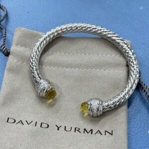 David Yurman Silver Bracelet with Yellow Gemstones 7mm